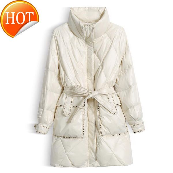 

white design sense down jacket 2020 new women's small white duck down women's coat autumn winter medium length, Black