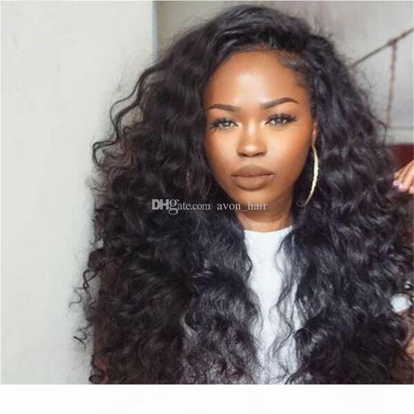 

130 150 180% density brazilian human hair wig with baby hair deep wave lace front wig glueless full lace wig for black woman, Black;brown