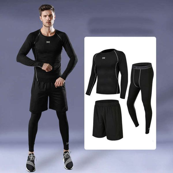 

winter fitness suit men's gym autumn training quick drying long sleeve pants basketball clothes tights, Black;gray