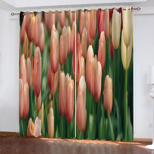 

Luxury Blackout 3D Window Curtains For Living Room Bedroom pink tulip curtains Decoration curtains