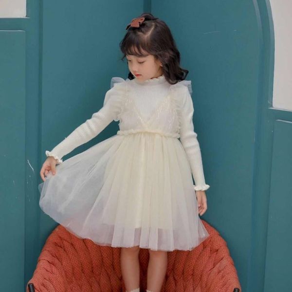 

mh children's screen two piece girl's autumn stitching woolen drs sequin princs skirt 68jy, Red;yellow