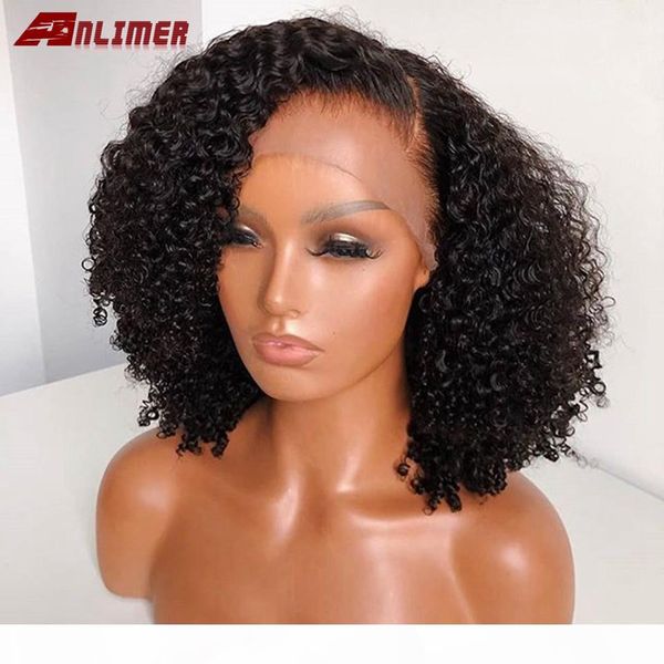 

13*4 short bob kinky curly lace front human hair wigs remy pre-plucked human hair wig natural color for black women
