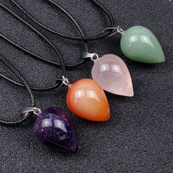

wholesale 10 pcs silver plated rock crystal water drop pendant rope chain necklace amethyst stone jewelry