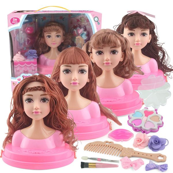 Moda Estilista Crianças Maquiagem Beleza Brinquedos Para Crianças Metade Corpo Penteado Boneca Cabelo Longo Cabeça Finja Brinquedos Brinquedos Meninas Xmas Presente LJ201009