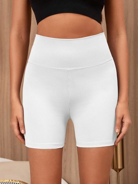 

wide waistband rib-knit biker shorts 825s#, Black