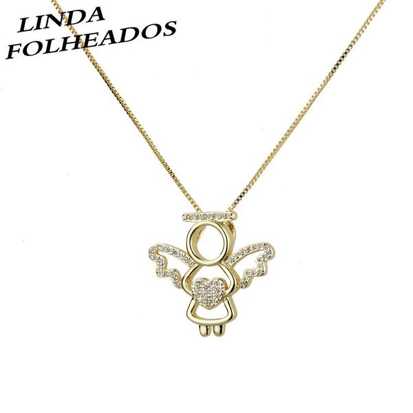 

pendant necklaces 2021 fashion gold necklace copper zirconia angel girl women party jewelry gift, Silver