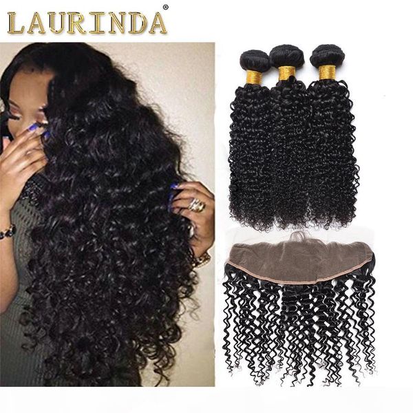 

lace frontal with bundles malaysian indian brazilian virgin hair bundles human hair curly wave bundles with 13x4 closure, Black;brown