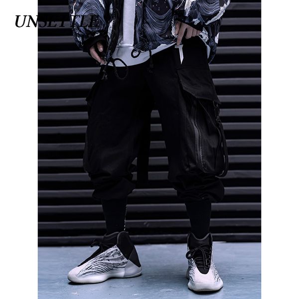 

unsettle aw chinese embroidery pockets cargo pants men/women hip hop male trousers mens joggers casual streetwear pants lj201104, Black