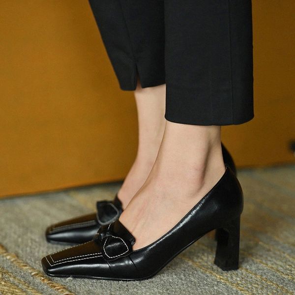 

nausk 2021 spring new high heels pumps square toe office dress lady leather classic pumps shoes zapatos mujer #jr3f