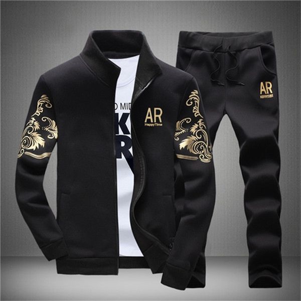 

men tracksuit outerwear hoodie set 2 pieces autumn sporting track suit male fitness stand collar sweatshirts jacket + pants sets 201114, Gray