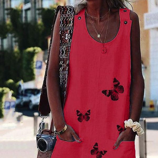 

female dresses summer sleeveless vest mini knee above casual loose beach dress womens butterfly print dress, Black;gray