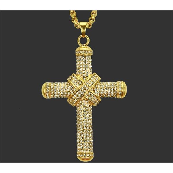 

18k gold plated domineering water diamond cross necklace hiphop hip hop pendant