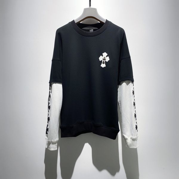 

новый crosin ch поддельные две части осенью и зимой 20 кожи серебряного креста мужской круглый шейный свитер, Black