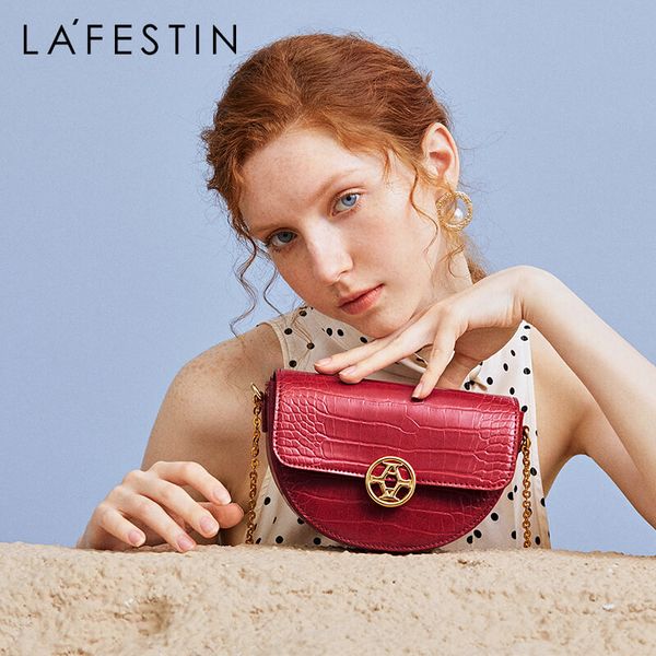 

hbp la festin bag 2020 new wave chain crocodile pattern female bag small shoulder messenger semicircle saddle bag