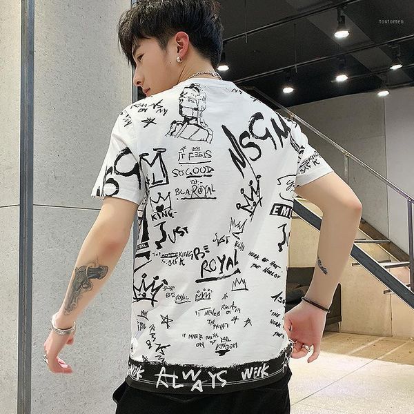 

men's short-sleeved t-shirt 2019 new style popular brand trend summer wear loose-fit cool printed clothes half sleeve men's wear1, White;black