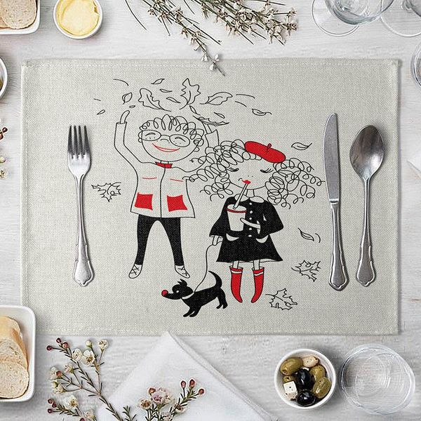 

мальчик девушка кухонный стол коврики льняные столовые салфетки декоративные метки отдельных таблиц коврик pad чаша h jlljdx