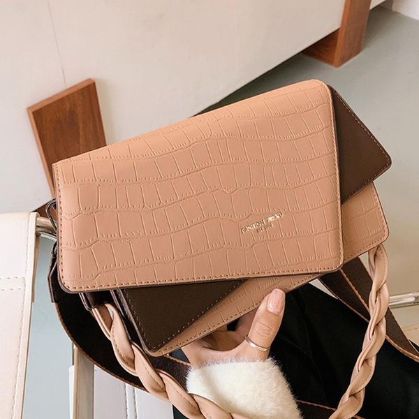 

shoulder bags 2 pocket stone pattern pu leather for women 2021 fashion panelled female crossbody bag brand handbags