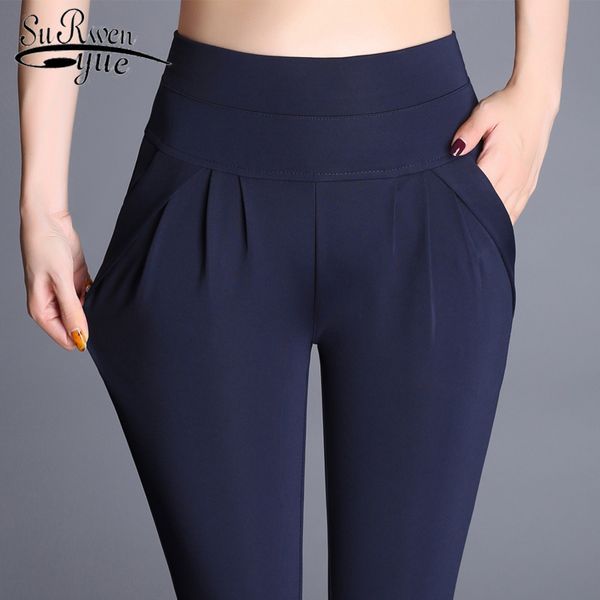 

vintage casual high waist pants new women harem pants plus size women loose trousers elastic classic pleated pants 7433 50 lj201030, Black;white