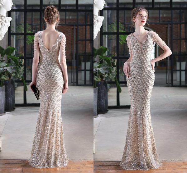 champagne mermaid abiti da sera vestidos de fiesta robe longue robe mariage robe femme paillettes vestito da partito abiti da ballo