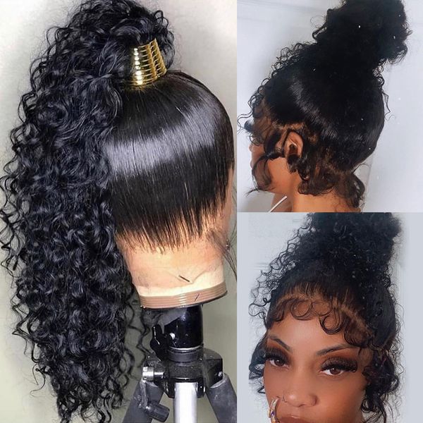 

lx brand 360 lace frontal wig deep wave wig human hair hd transparent lace front human hair wigs preplucked hairline wigs for women curlyfac, Black