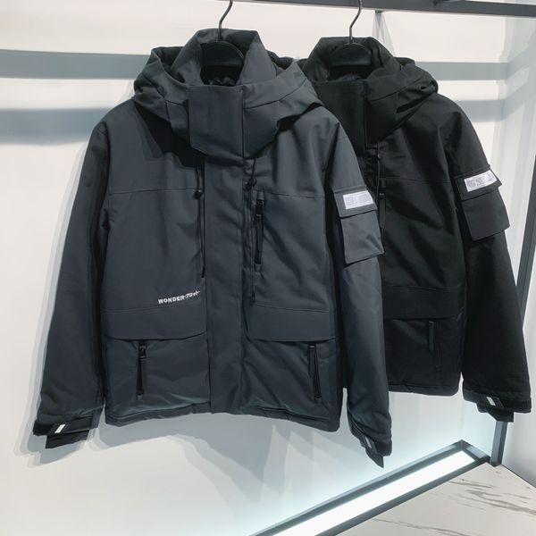 

men's fashion casual workwear hooded down jacket long sleeve coat cotton 4351 gray black ing