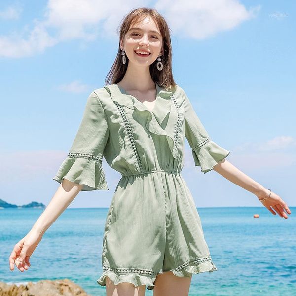 

women jumpsuit women loose chiffon sashes floral printed clubwear bodysuit for playsuits short pants1, Black;white