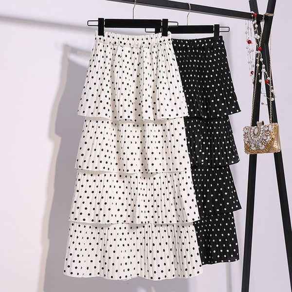

multi-layer cake skirt female 2021 spring and summer chiffon pleated polka dot midi skirt fashionable all-match female, Black