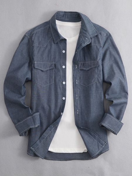 

men flap pocket denim shirt without tee a8rf#, Blue