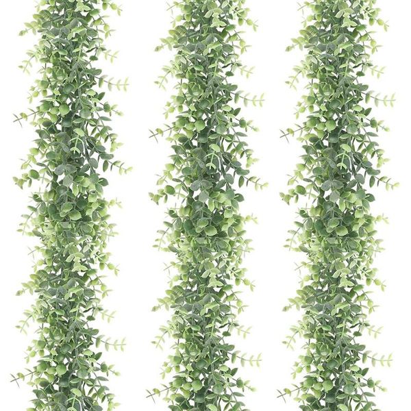 

3 pack artificial eucalyptus garland, faux vines greenery garland wedding backdrop arch, 6 feet/pcs hanging plant