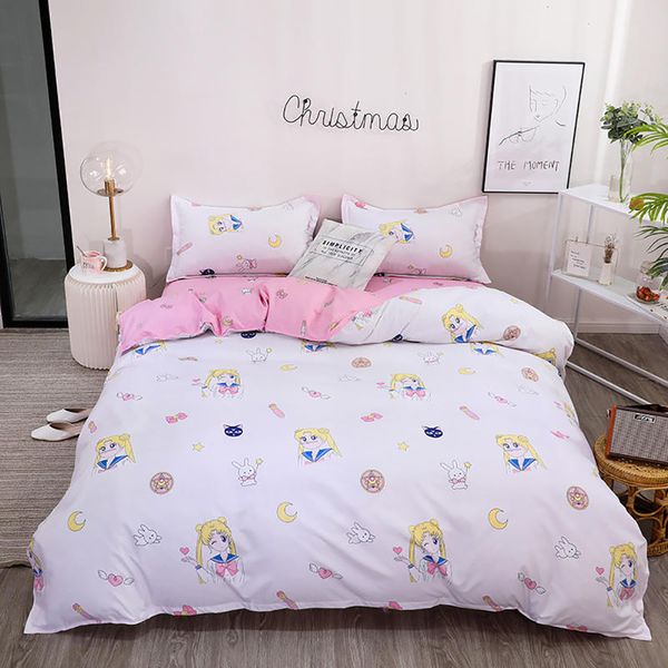 Thumbedding Sailor Moon Bedding Set para Meninas Simples Elemptable Devet Capa Coelho Rei Cheio Twin Twin Solteiro Solt Size Set 20117