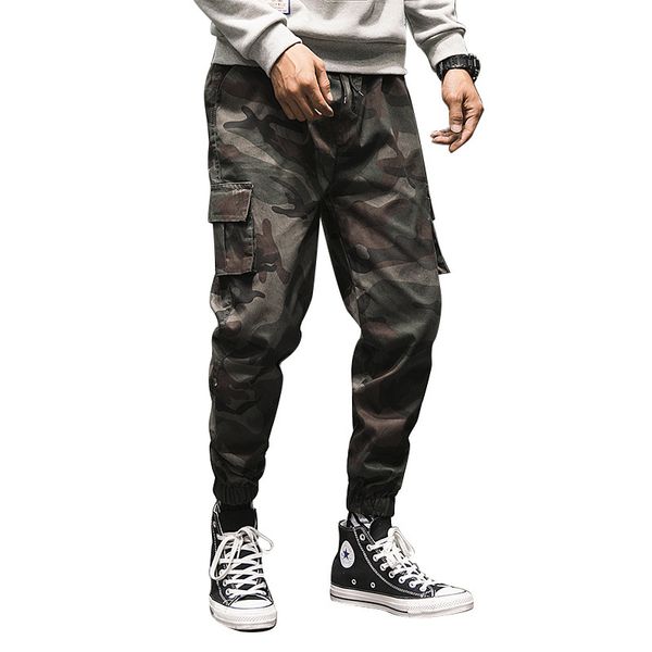 

2021 new bed fashion streetwear harem men's elastic camouflage wais tjoggers ankle length will see cargo pants 0dmr, Black