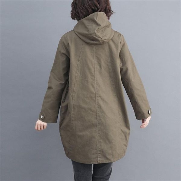 

2021 autumn new tooling windbreaker women's mid-length korean version large size casual slim waist hooded jacket women overcoat, Tan;black