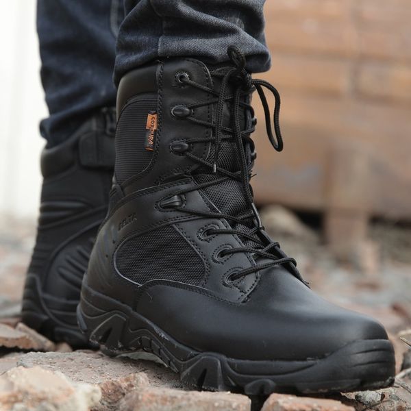 

spring men military army boots special force waterproof leather desert combat work shoes tactical ankle boots mens, Black