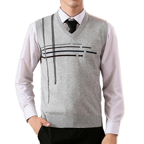 

шерстяные вязаные жилет в банке мужские мужчины v шеи пуловер без рукавов свитер базовый пересеченный полосатый повседневный новый 161801204, Black;white