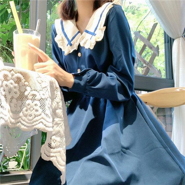 

french designer lolita dress women elegant japanese patchwrok kawaii party midi dress female korean women spring 2021 new, Black;gray