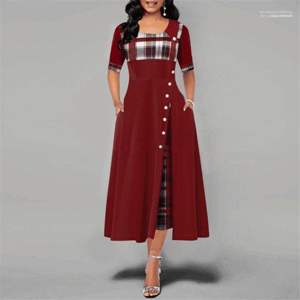 

casual dress womens long dress classical plaid womens designer dress fashion plus size, Black;gray