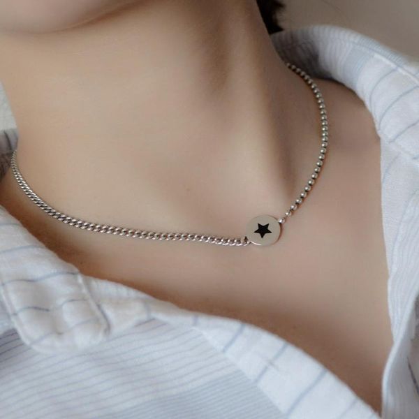 

round star sequin beads chain necklaces for women simple design silver color choker necklace girls cool gift jewellery