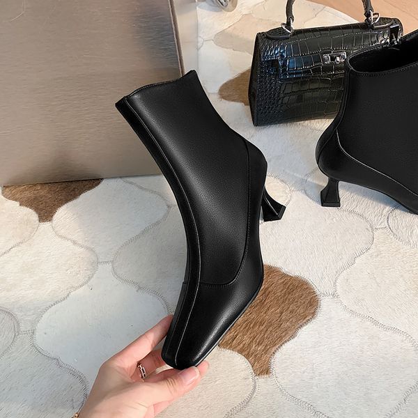 

women microfibre 2021 plus size 22-26.5cm length autumn and winter foot shoes heels thin boots bihb, Black