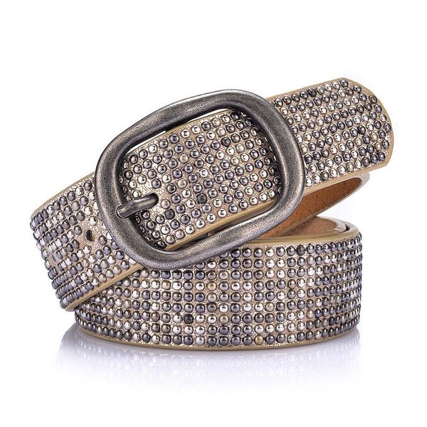 

luxury rivet punk rock belt buckle cowskin genuine leather handmade cintos women female hip strap thin for jeans bl294, Black;brown