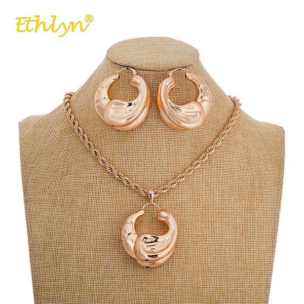 

ethlyn 2021 fashion adornment jewelry woman earrings necklace hollow pendant jewelry sets african nigerian set sell, Silver