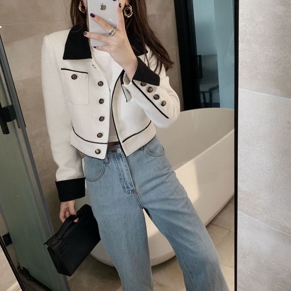 

new white 2021 autumn short jacket luxury designer woman clothes street wear j4va 5z6r, Black;brown