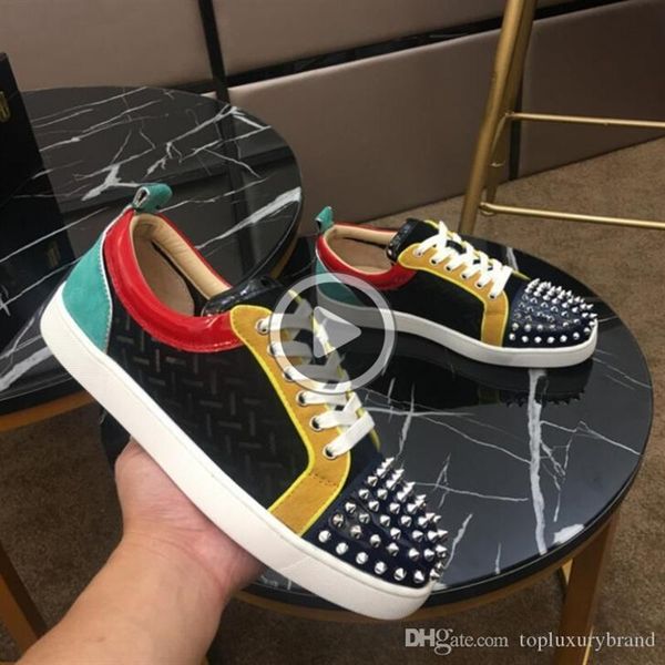 

r7bpb summer sneaker mesh breather red bottom luxe sneaker studded spikes sports shoes men trainers outdoor lace-up sports runner shoes us5, Black