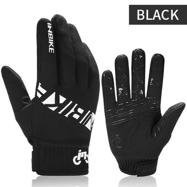 

inbikee touch screen bicycle gloves shockproof full finger cycling gloves breathable motorcycle mtb bike gloves for men women wmtymw, Black
