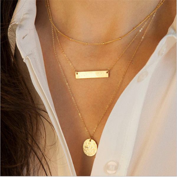 

ecazpretty choker collier boho pearls diamond multilayer necklaces for women men bar layered tassel metal gold chain nec