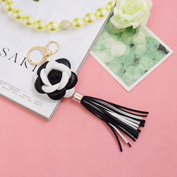 

camellia flower women leather tassel key chain golden fashion key ring women bag pendant car keychain eh814 h jllaeh