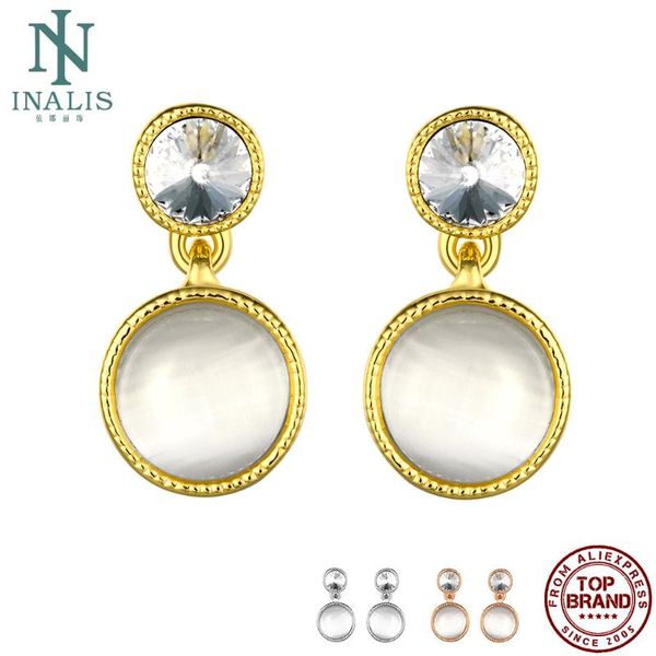 

dangle & chandelier inalis fashion korean drop earrings geometric round opal pendant earring with crystal for women 2021 modern female jewel, Silver
