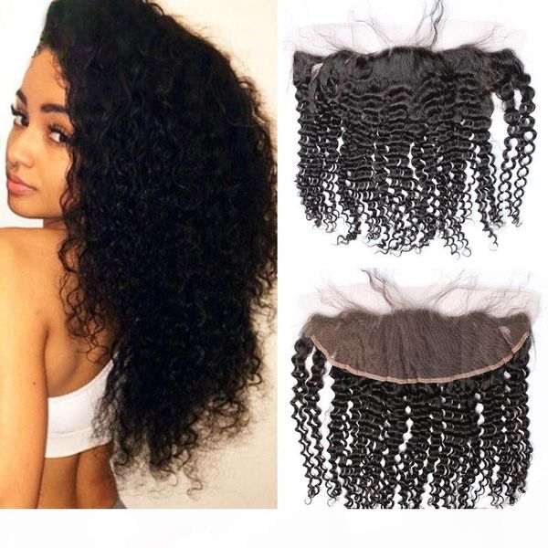 

бразильский кудрявый curly13x4 кружева фронтальная закрытие свободный средний три часть 8-20inch natural color 100% remy человеческих волос, Black;brown