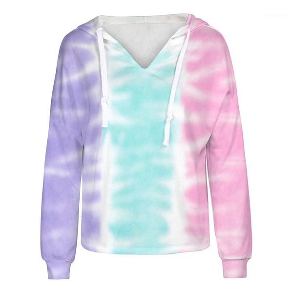 

hooded hoodies v-neck long-sleeved pullover digital printing women fashion casual tie-dye1, Black