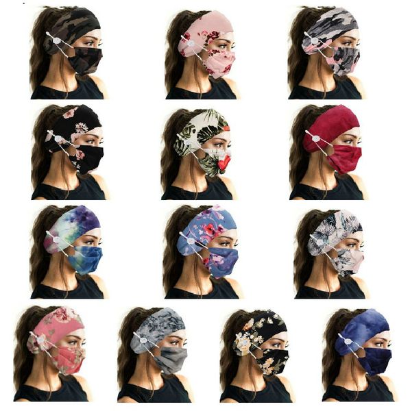 Lady Girl Imprimir floral camuflagem botão de moda anti-curso headband macio com máscara facial set yoga esportes elásticos faixa de cabelo