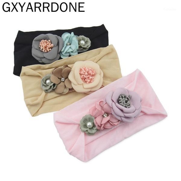 

2020 toddler girls kid baby bow hairband elastic nylon headband 3d flower stretch turban head wrap princess hair accessories1, Slivery;white